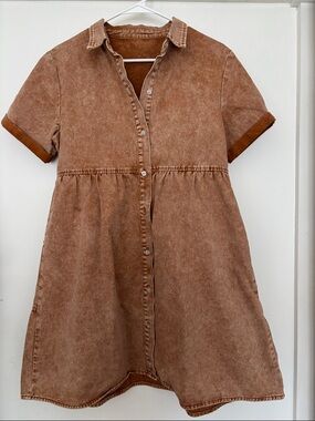 Woman’s Washed Brown Button-Front Dress